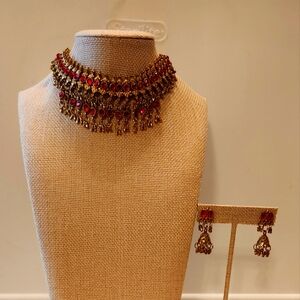 Indian Elegant Gold and Red Choker Necklace Set